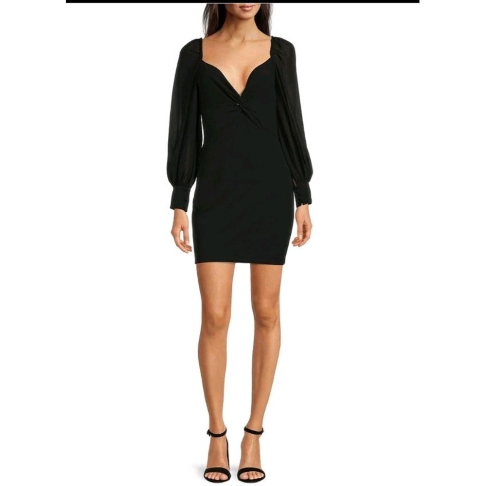 NEW Belle Badgley Mischka Women's Black Twist Bodice Sheer Sleeve‎ Dress Size 6